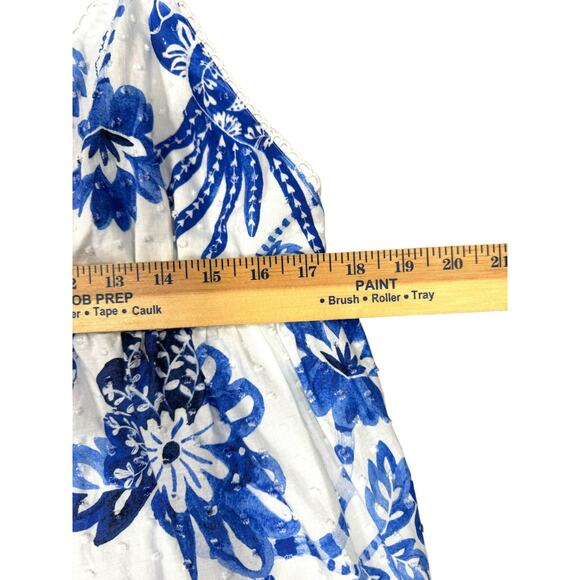 FARM Rio Flowerful Birds Maxi Dress Size XL Blue White Cotton V-Neck Boho Resort - Picture 6 of 12